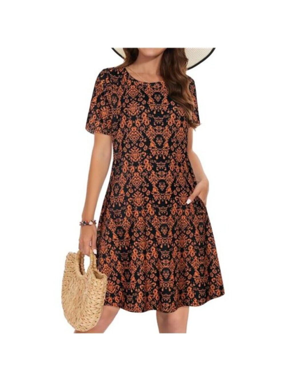 Women's Casual Tshirt Short Sleeve Floral Sundress Beach Cover Ups with Pockets